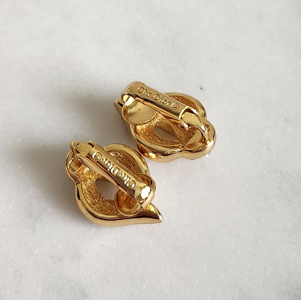 DIOR Gold Tone Crystal Clip-on Earrings - Picture 2 of 3